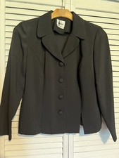 LESLIE FAY VINTAGE Women's Size 10 Blazer Jacket Black Button Front Career