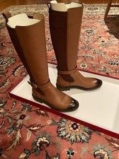 SALVATORE FERRAGAMO FURSEO PEBBLED LEATHER BROWN ELASTIC RIDING TALL BOOTS 6