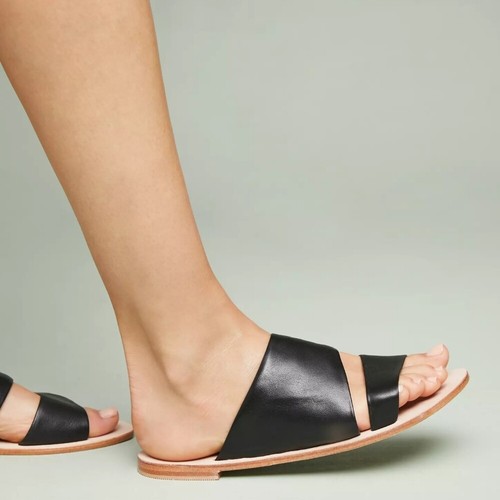 Anthropologie Black Leather Classic Slide Sandals Size 7 | eBay