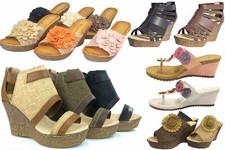 Lightweight Strappy Flower Platform Wedge High Heel Slip On Thong Sandals Summer
