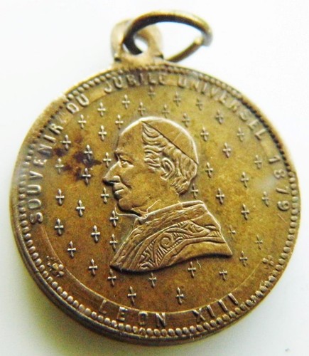 Antique Bronze Miraculous Holy Medal Pope Leo XIII Blessed Virgin Mary Papal - Picture 2 of 2