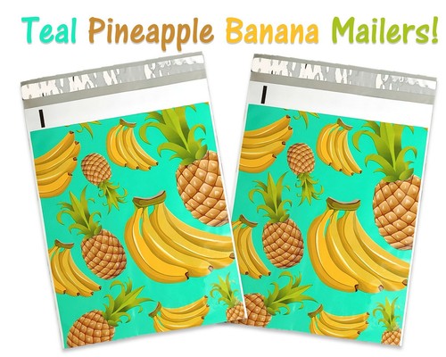 Poly Mailers 10x13 Tropical Theme Teal Pineapple Banana Shipping Mailing AQUA - Picture 97 of 108