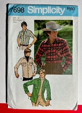 Simplicity Sewing Pattern 7698 Mens Shirts 2 Sleeves Size 38 Vintage 1976