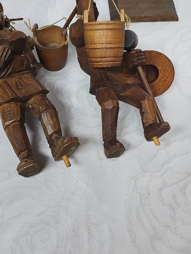 Figurine vintage in legno intagliato a mano contadino giapponese uomo e donna contadina rare - Foto 15 di 18