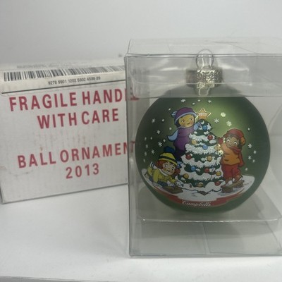 Campbell Soup Kid Glass Christmas Ball Ornament 3'' Green Decorating Tree 2013