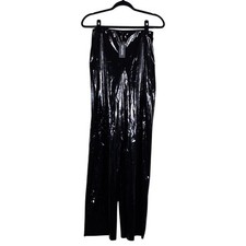 NWT Boohoo Vinyl Straight Leg Trousers Solid Black Goth Edgy High Rise Size 6
