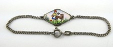 Vintage 835 Silver Enameled Dutch Girl with Dog Scene Childs Bracelet 5.25 Inch