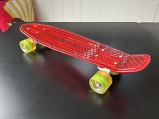 Mello Skateboard Cruiser Red Transparent with Green LED Wheels 22"