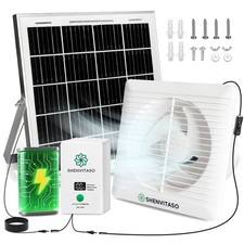 SHENVITASO Solar Powered Exhaust Fan Kit, 25W 8" Ventilation Fan with Battery...