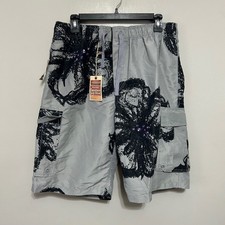 Arizona Men's Swim Board Shorts M Grey Black Floral Cargo Beach Vacation Pool