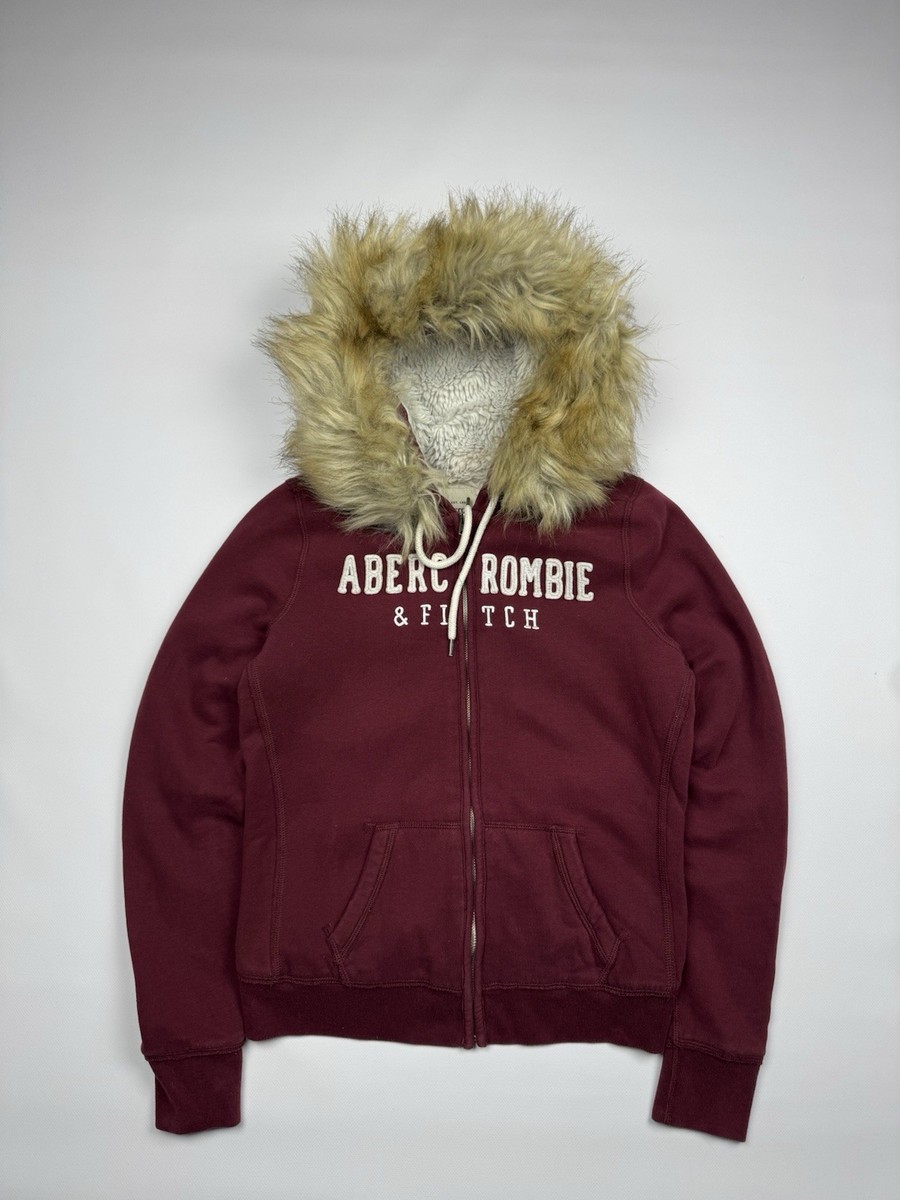 ✨希少✨【Abercrombie＆Fitbh】アバクロ y2kファージャケットL Abercrombie Fitch Y2k Faux Fur Woman's Zip Hoodie Burgundy Size L