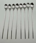 Set Of Tiffany & Co Sterling Silver Mint Julep Iced Tea Leaf Straw Spoons 8.5"