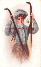 Unreadable Artist, Unknown Pub No 5547, Ski Girl, Woman holding Skis
