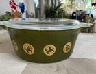 Vintage Pyrex Green Zodiac Astrology Casserole Dish W/ Lid 2 Quart