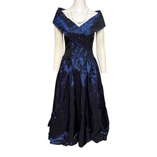Loralie Vtg 80s Prom Queen Metallic Royal Blue Taffeta Formal Ball Gown Dress 6