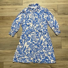 Cabi Womens Athena 3/4 Sleeve Button Up Floral Dress Size Medium Beige And Blue
