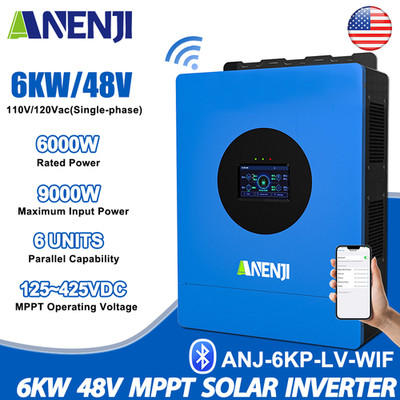 6KW 48V Solar Inverter Hybrid Off-grid 110V/120V MPPT 120A Charger Controller US