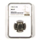 1982 D Washington Quarter MS 67 NGC Clad 25c Uncirculated SKU:I9552