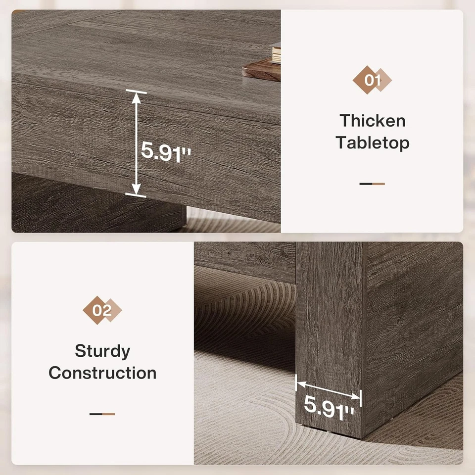 Mesa de centro rectangular de 51 pulgadas, mesa de centro con acento de granja para sala de estar Foto 3 de 4