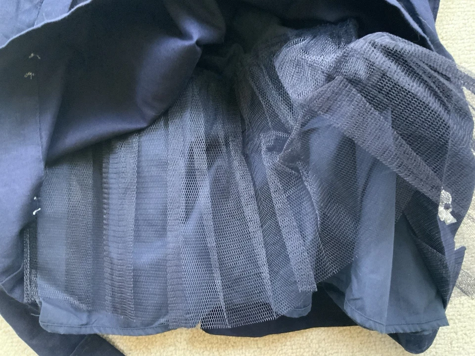 NWT HARTSTRINGS Little Girl’s Navy Blue Boutique Linen Dress 4T Bonus Beret Hat - Image 3 of 4