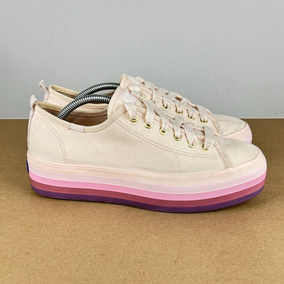 Tênis feminino Keds plataforma tripla lona 7,5 rosa cano baixo ombre - Imagem 2 de 4