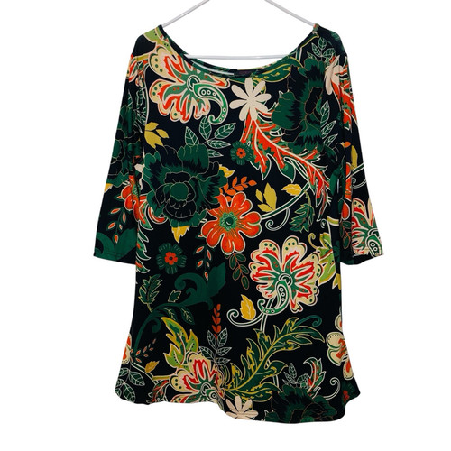 Azalea Floral Tunic Top Hippie Mod Squad Boat Neck Size XL