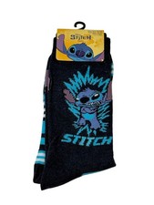 Disney Stitch Crew Socks Black Adult 6.5-12 Character Novelty Socks NWT