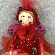 Fairy Rag Doll With Multi Colored Tulle Skirt Skinny Legs Hand Crafted 16” Tall