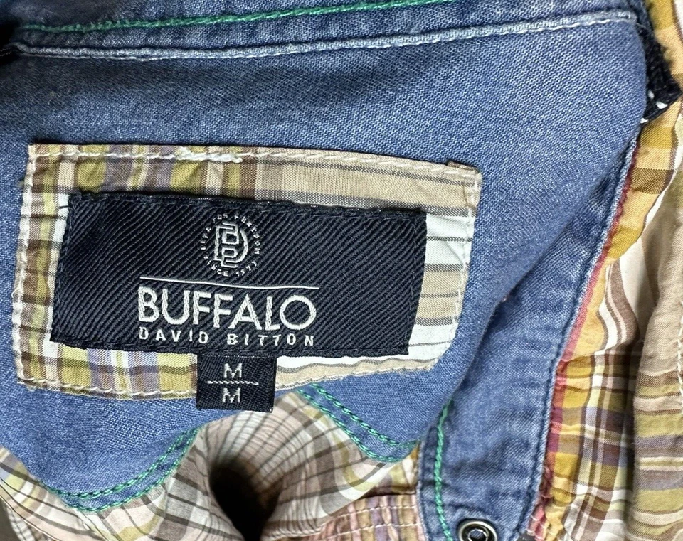 Camisa Buffalo David Bitton Para Hombres M Beige A Presión Cuadros Abotonada Manga Larga Western Foto 3 de 4