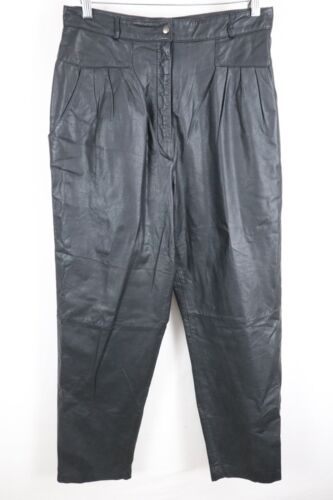 VTG 90s Toffs Genuine Leather Pants Pleated Black 
