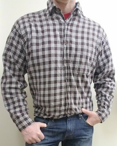 J-Crew-Mens-size-XL-Brown-Flannel-Plaid-Cotton-Long-Sleeve-Button-Down-Shirt