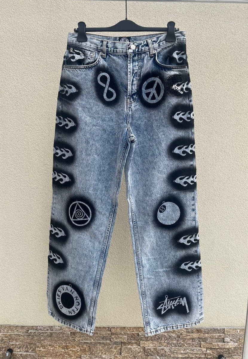 Dries Van Noten × Stussy , Stencil Denim in Light Blue BNWOT&D 38 