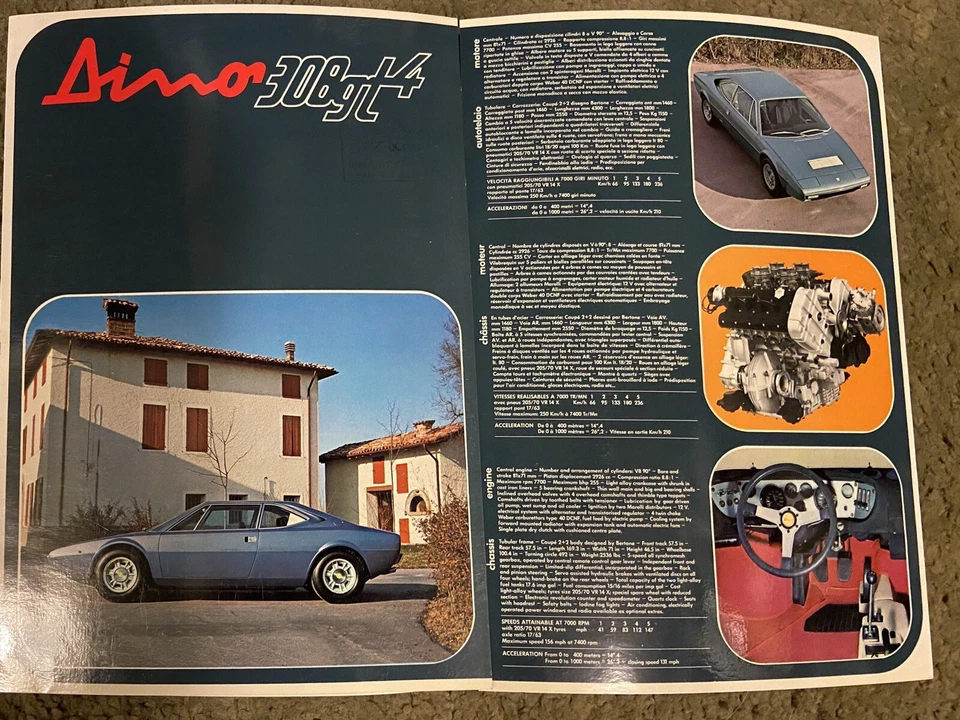 Original Ferrari 308 GT4 Dino Sales Brochure Handbook Part Manual 1974 gto gtb - image 2 of 4