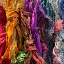 Indian Recycled Hand-Dyed Silk Sari Ribbon pack of 10 one metre lengths