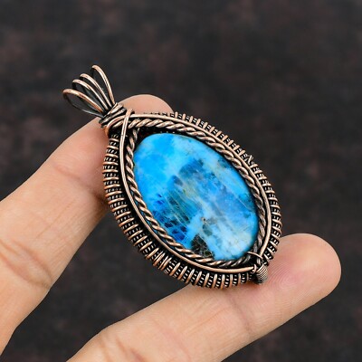 Neon Apatite Gemstone Jewelry Copper Mum Gift Wire Wrapped Pendant 2.44''