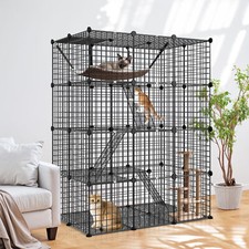 Durable Cat Cage Indoor DIY Cat Playpen with Hammock for 1-4 Cats Black
