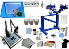 Full Set 4 Color 1 Station Silk Screen Printing Kit Exposure Unit Ink DIY Supply