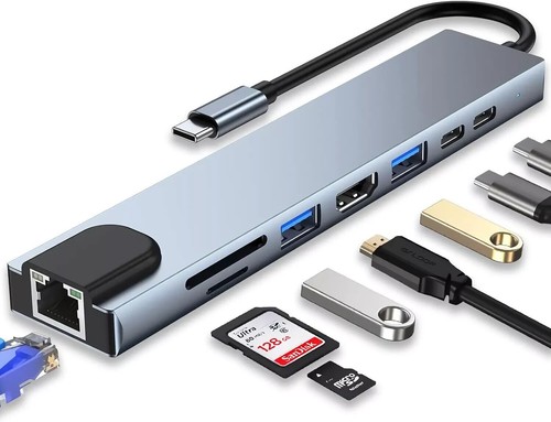 USB-C Hub 8-IN-1 Adapter 4K HDMI USB 3.0 LAN RJ45 Ethernet Micro SD Kartenleser - Bild 9 von 16