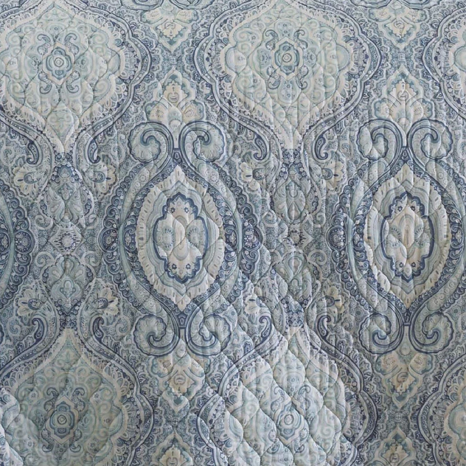 Juego de edredón náutico doble algodón cachemir medallón azul blanco ropa de cama reversible Foto 2 de 4