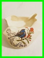 Unique Bird Shaped Small Curio Trinket Box Hand Painted Blue Finch On A Flower 
