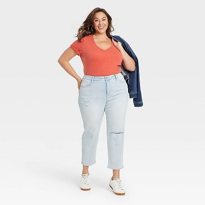 Women's Plus Size High-Rise Ankle Straight Jeans - Ava & Viv Light Blue 16W