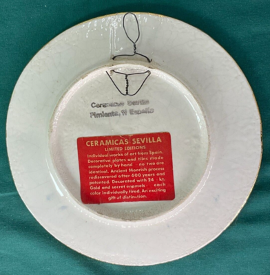 Vintage Ceramicas Sevilla Decorative Plate with 24k Gold Trim Made