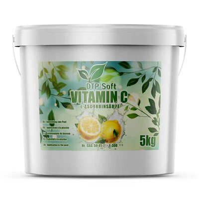 DTP-SOFT 5kg 100% Vitamin C Pulver 5 kg TOP L-Ascorbinsäure Lebensmittelqualität EIMER