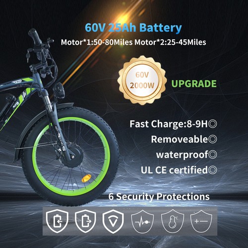 3000W Dual Motor Electric Bicycle 60V 25Ah 38 MPH 26" Fat Tire E-Bike for adults - Picture 2 of 18