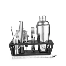11-Piece Bar Tool Set with Stylish Wooden Stand Bartending Kit