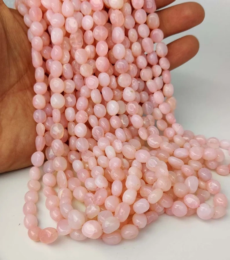 Cuentas de pepitas lisas de ópalo rosa 16" color rosa peruano ópalo pepitas lisas 6-10 mm Foto 4 de 4