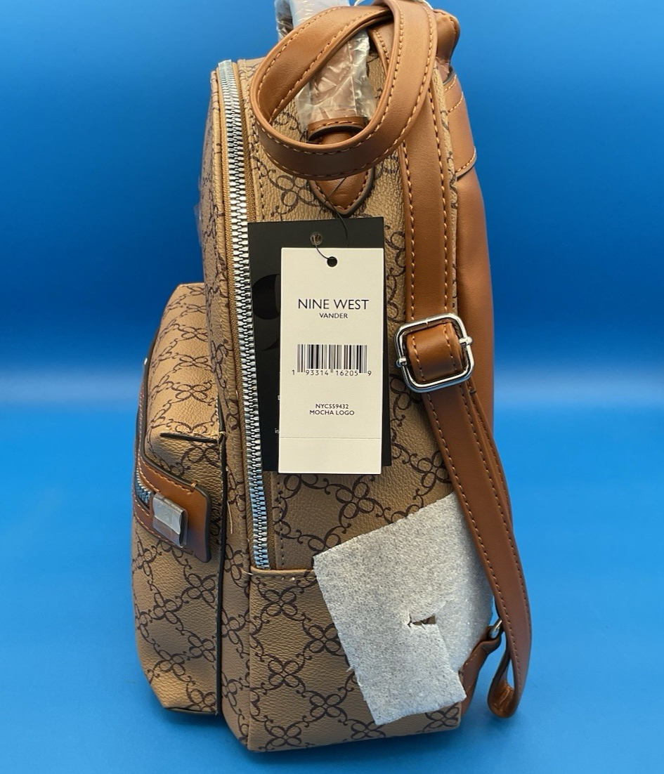 NINE WEST VANDER Backpack Purse Mocha Logo Brown NEW Fast  display picture 3