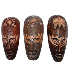 Set3 African Wood Mask Tribal Turtle Gecko Butterfly Wall Decor Hanger Folk Art