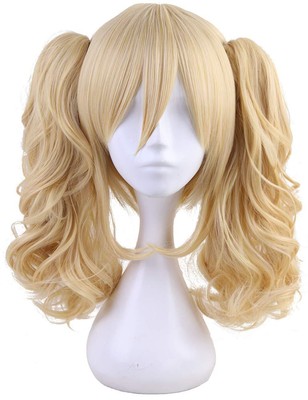 Short Straight Blonde Bob Wig with Two Jaw Claws Ponytail Hair for Cosplay Co...