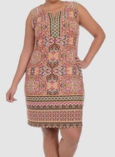 NY Collection Women's Orange Medallion-Print Shift Dress Plus Size 1X